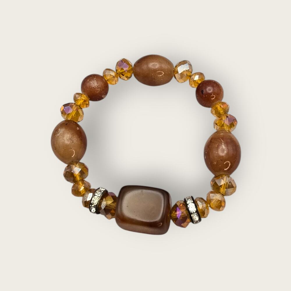 Amber Crystal Beaded Bracelet Golden Hour Earthy Chic